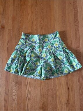 Emily McCarthy Floral Fan-Print Shorts in Mint & Yellow
